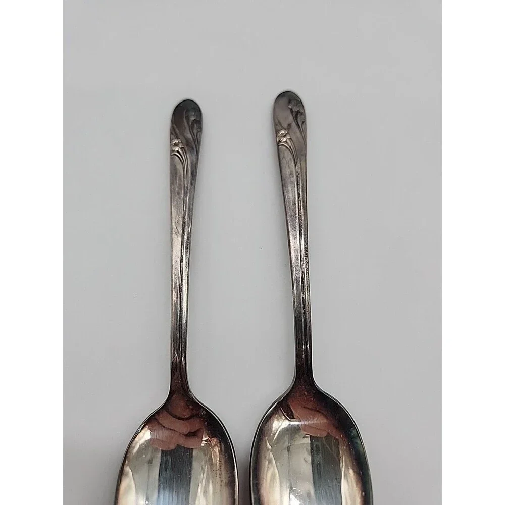 Vtg Holmes Edwards Silver Plate Romance 1925 Inlaid Flatware 2 Tea Spoons